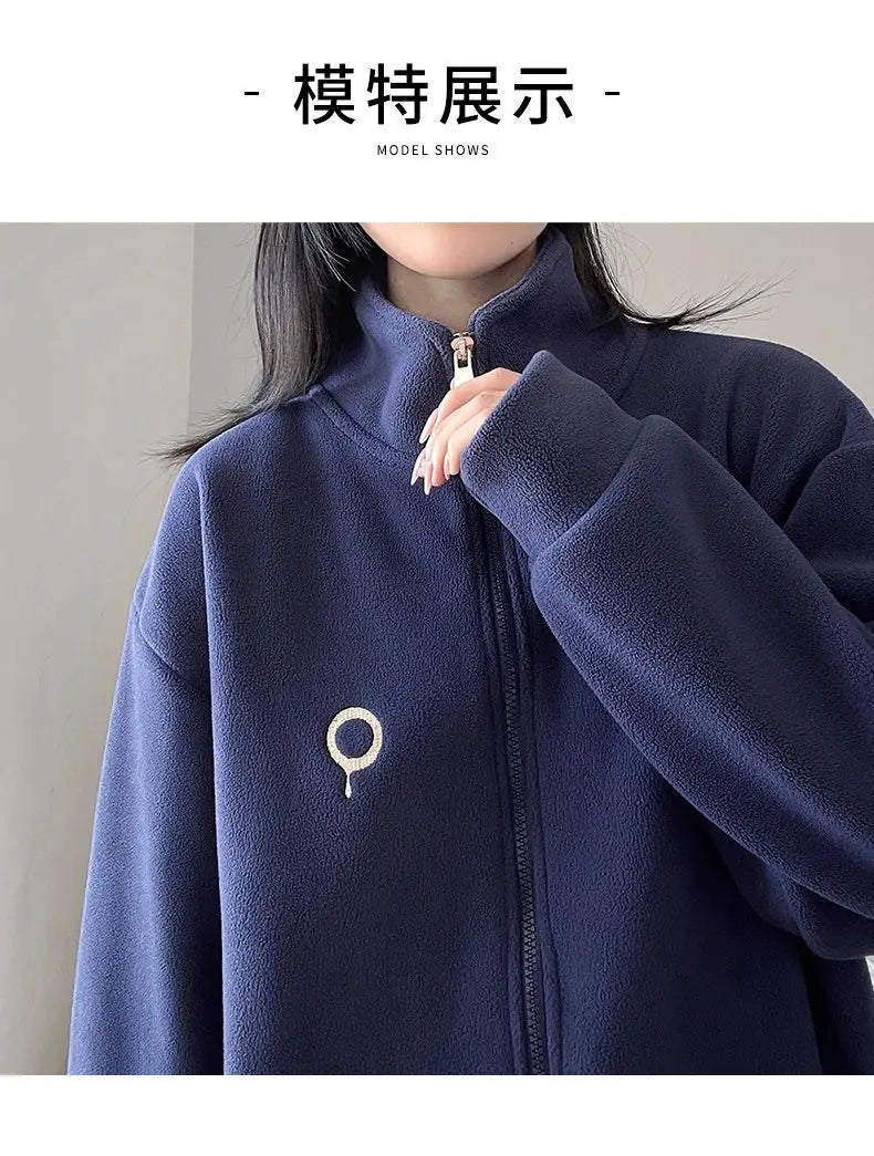 Fleece Jacket for Women in Autumn and Winter New Loose Lamb Wool Sweatshirt for Women Stand-up Collar Small Top