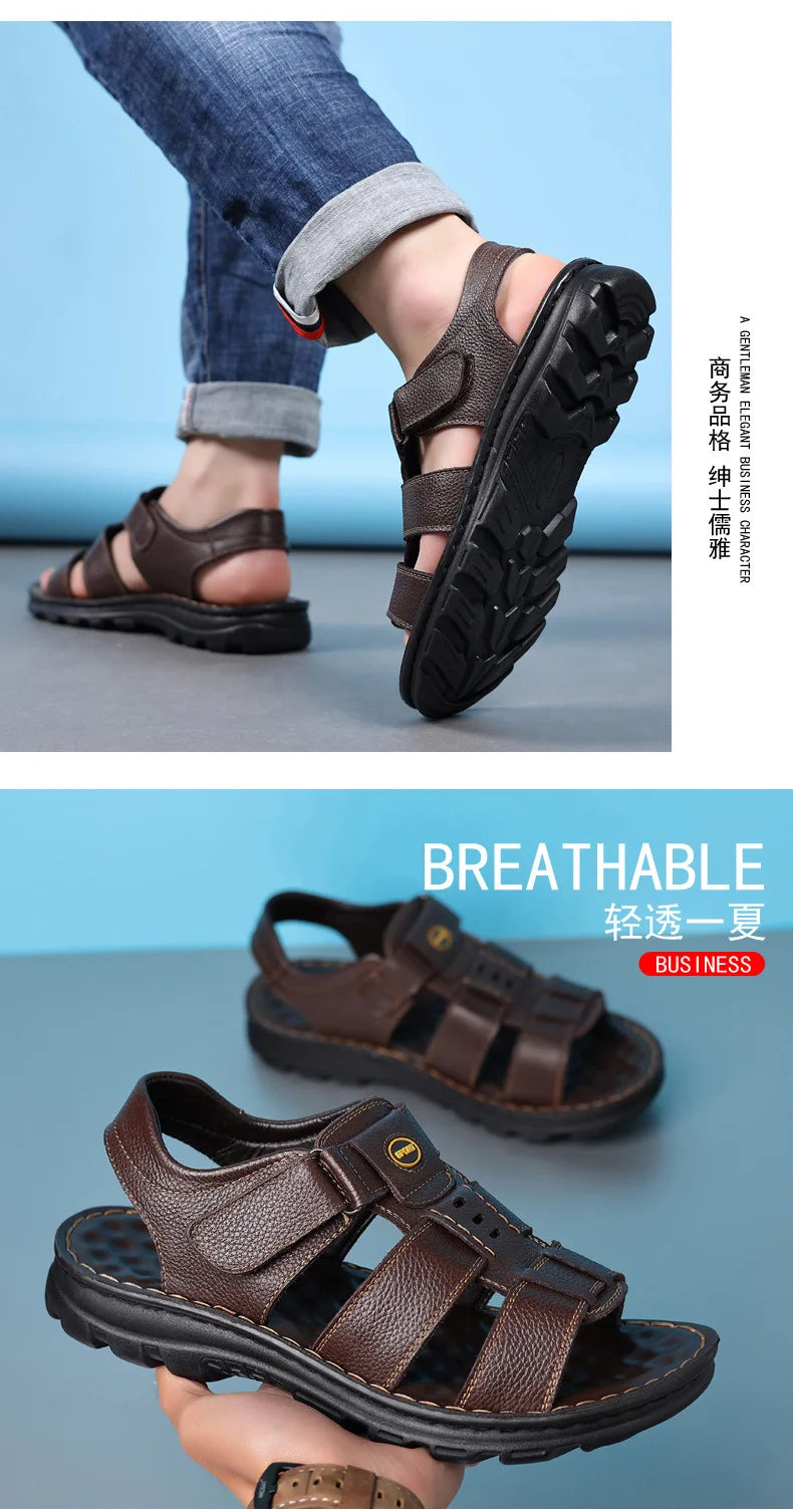 Genuine Leather Men Sandals Male Summer Shoes Outdoor Casual Sandal Cowhide Beach Shoes Classic Non-slip Men's Sandles