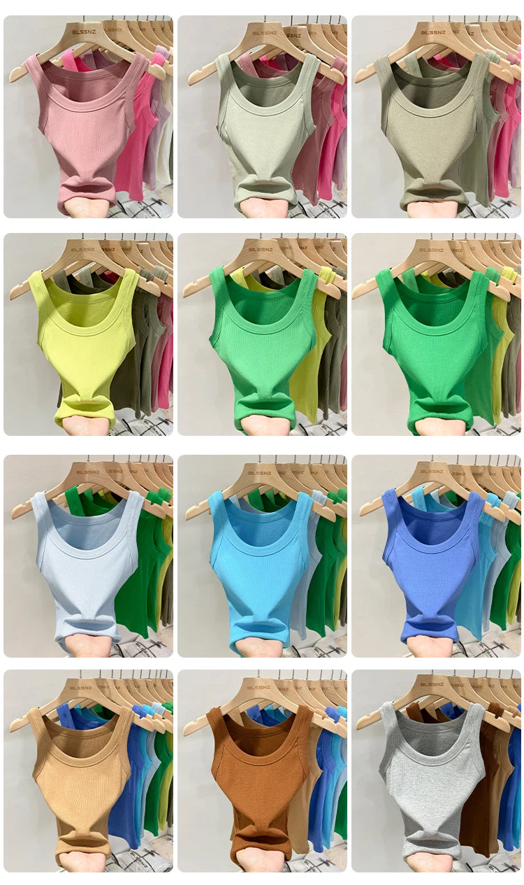 Women Solid Round Neck Ribbed Tank Top Camisole Women 2026 Summer Basic Elastic Tank Top O Neck Solid Tank Top