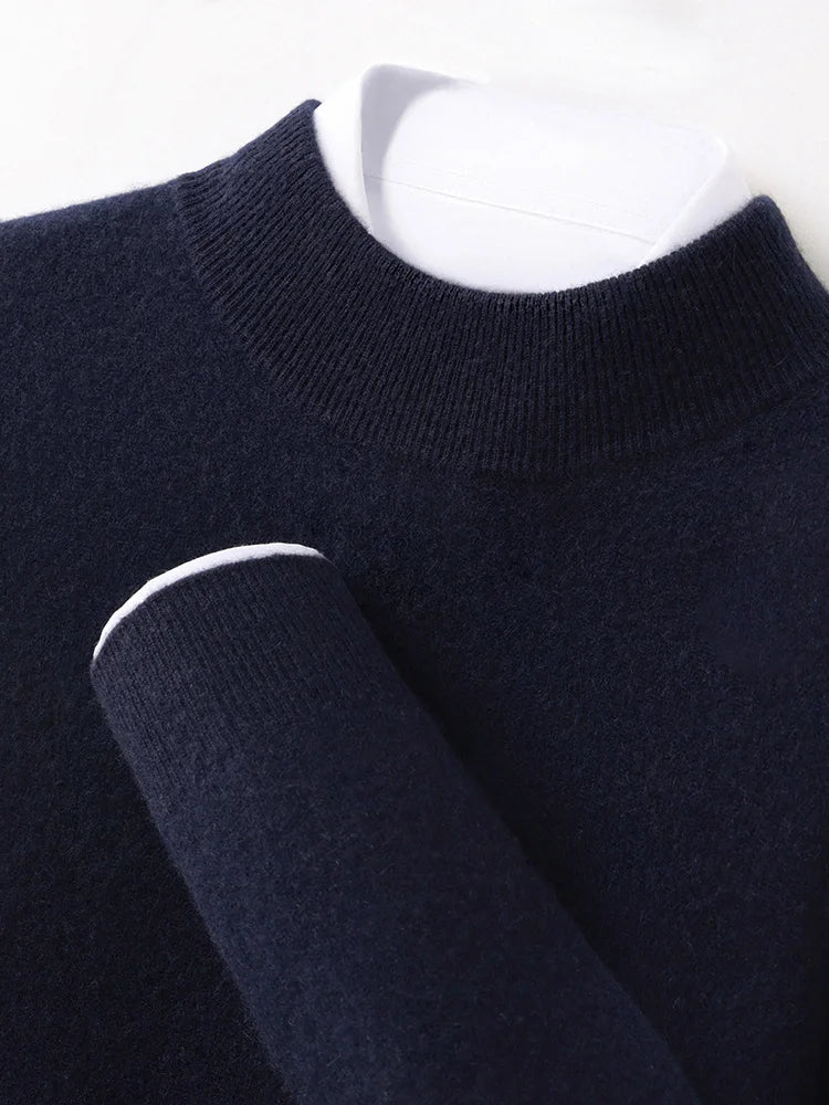 100% Pure Cashmere Men's Sweater Half High Neck Pullover Youth Business Casual Long Sleeve Jumper Spring/Autumn High-End Jacket