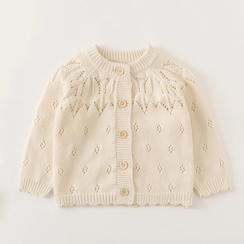 Winter Spring Newborn Baby Girls Knitting Cardigan Long Sleeved Solid Color Hollowed Out Toddler Baby Girls Sweater Coat