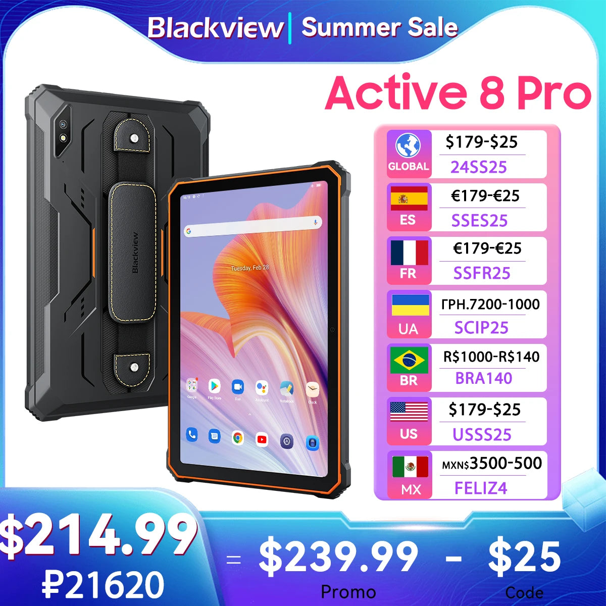 [World Premeire] Blackview Active 8 Pro Rugged Tablets Android 13 10.36" 2.4K Display Helio G99 16GB 256GB Tablet PC 22000mAh