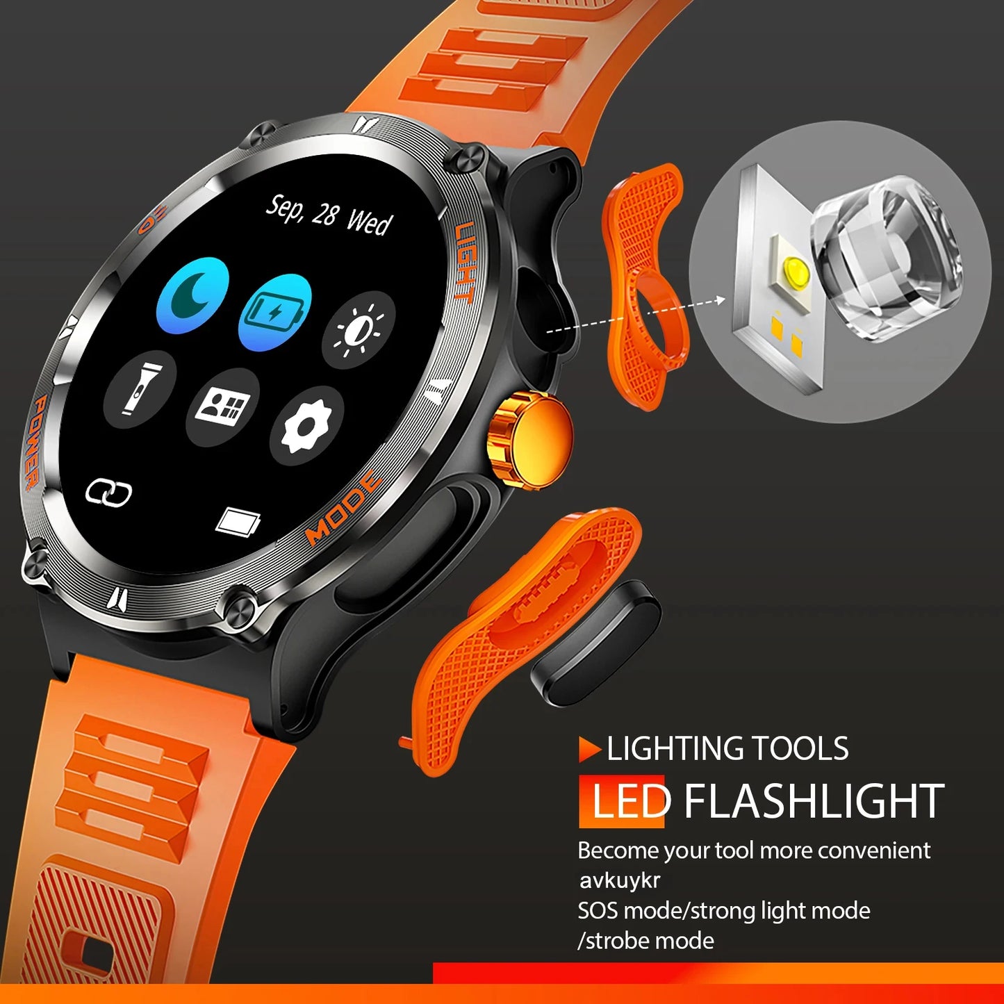 High End Military Smart Watch Men 2024 3ATM Waterproof LED Flashlight Original Design Sports Watches With Compass 500mAh Battery