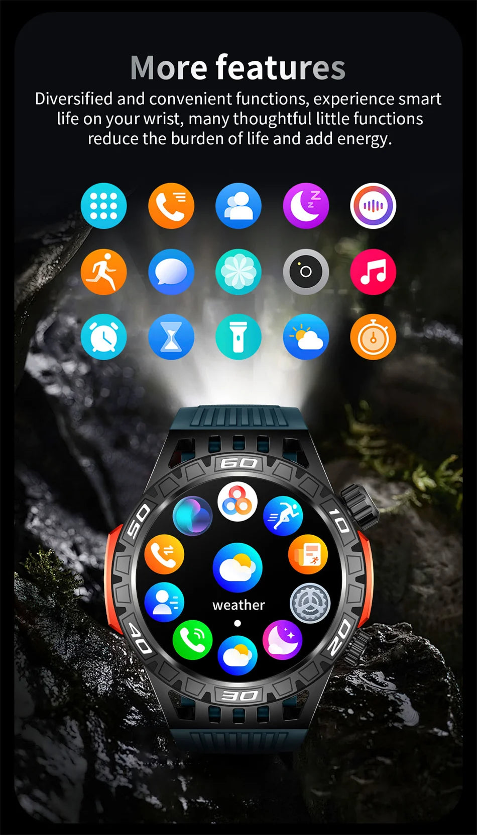 Smart Watch Men With LED Lighting Compass Sports Fitness Tracker Watch IP68 Waterproof Bluetooth Talk SmartWatch For Android IOS