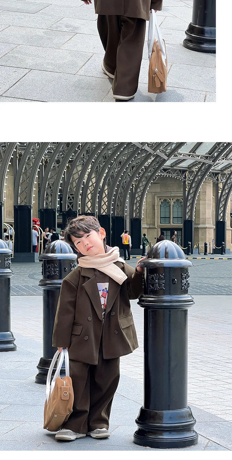 Boys Woolen Suit Set Autumn Winter Thicken Warm Casual Blazers Trousers Two-piece Children White Wedding Outfits 2 To 12 Years