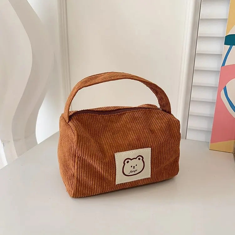 Bear Large Makeup Bag for Women Corduroy Cosmetic bag Make up Bags Zipper Pouch with handle Cosmetic Organizer Toiletry Bag