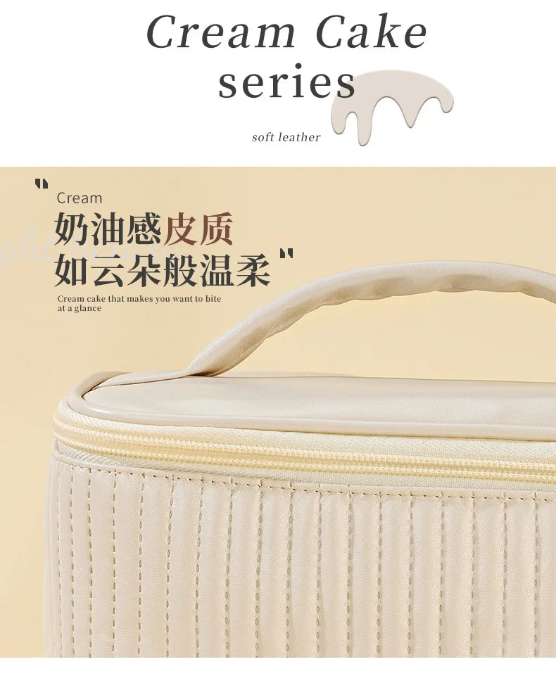 Makeup Bags for Women Travel Toiletry Cute Cases Bag Portable Solid Color Makeup Organizer Box Cosmetic Bag Neceser PU Leather