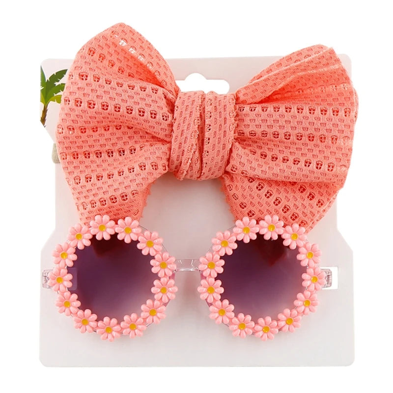 Gafas de sol con forma de flor para bebé, gafas de sol coloridas y diademas con lazo para bebé, conjunto de accesorios para fotografía al aire libre para niños pequeños