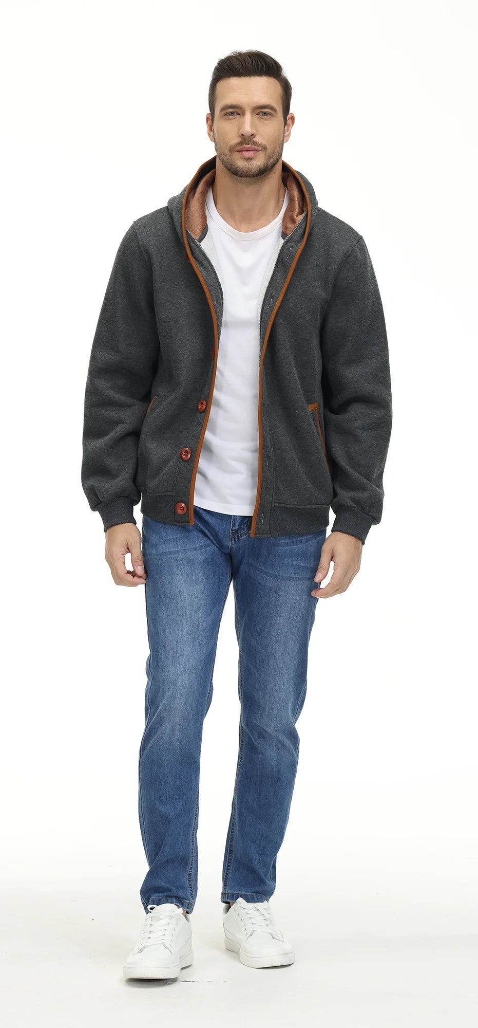Men's Winter Soft Jackets Windbreak Coats Hooded Single Breasted Button Thick Casual Streetwear Fashion New Male Winter Clothing