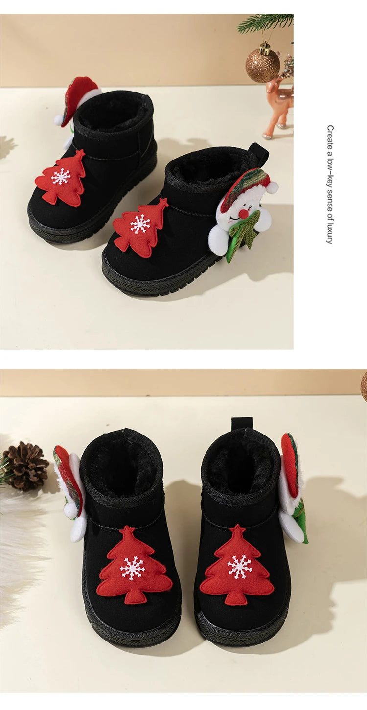 Kids Snow Boots Christmas Gift Children Short Boots with Thick Warm Fur 2025 Winter New Boys Girls Ankle Boots Round Toes Soft