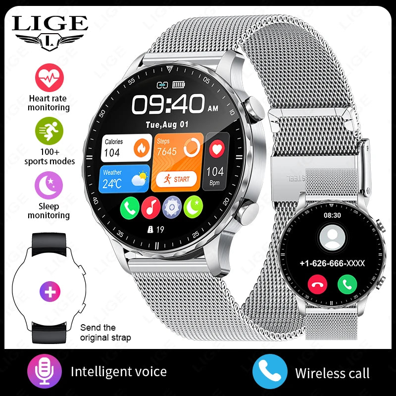 LIGE New Smart Watch 1.53'' 360*360 Full Touch Screen Outdoor Waterproof Bluetooth Call Watches Sports Fitness Man smart watches