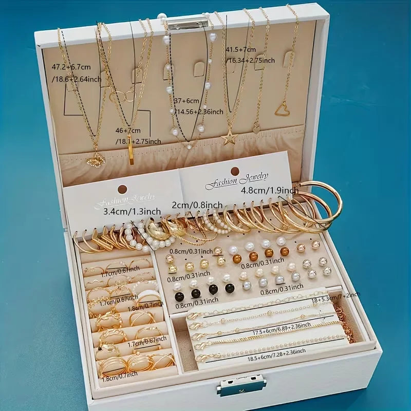 86 Pcs Fashion Jewelry Set For Women Pearl Alloy Earrings Necklaces Rings Bracelets Stackable Boho Jewelry Party Daily No Box