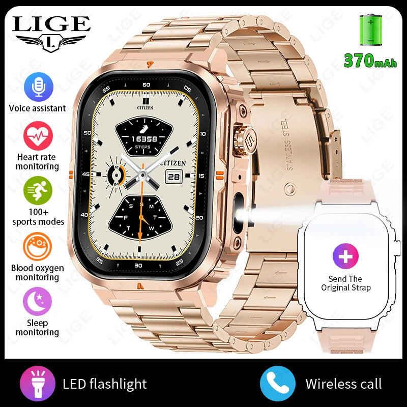 LIGE New Smart Watch For Men Women 2.01" HD Display Health Monitor Sport Fitness Watches AI Voice Bluetooth Call Smartwatch Men