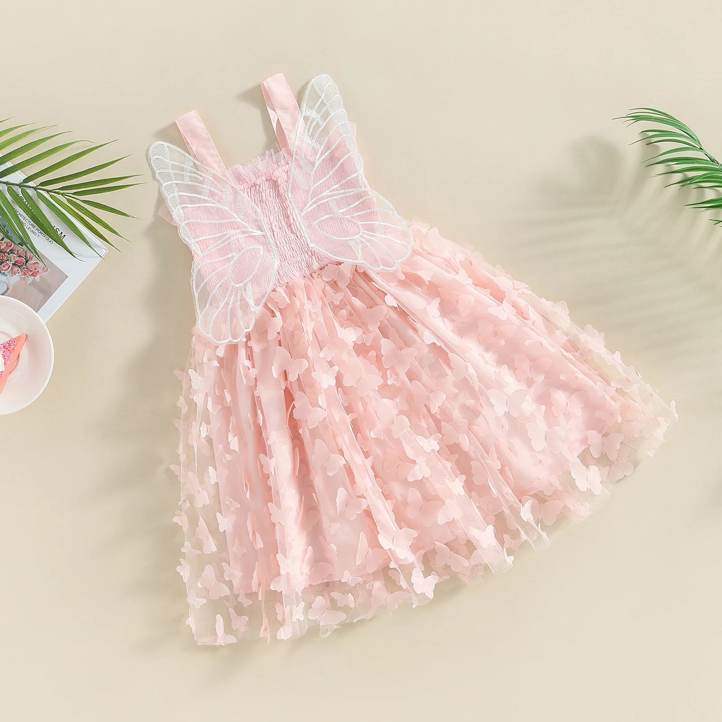 Pudcoco Vestido de princesa para niña pequeña, vestido de tul sin mangas de verano con alas de mariposa 6M-4T