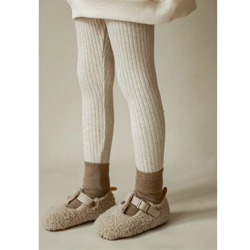 Pantalones de bebé para niña, mallas ajustadas tejidas de Color sólido para primavera y otoño, pantalones ajustados elásticos a rayas acanalados para niña