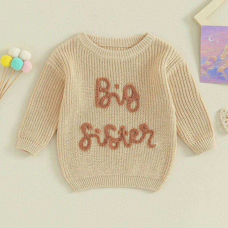 Lioraitiin Niños Niñas Suéter Letra Bordado Cuello Redondo Manga Larga Jerséis Otoño Ropa Niño Tops