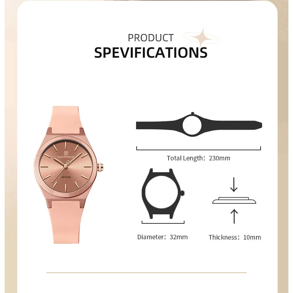 NAVIFORCE Women Watches Silicone Strap Women Quartz Wristwatches Waterproof Round Dial Retro Watch Ladies Girls Reloj Para Mujer