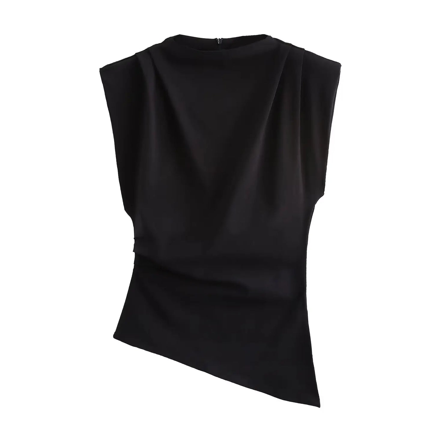 HH Woman's Summer Casual Asymmetrical Tops 3 Color Solid O-Neck Sleeveless Back Zipper Women New Fashion Slim Tops Mujer