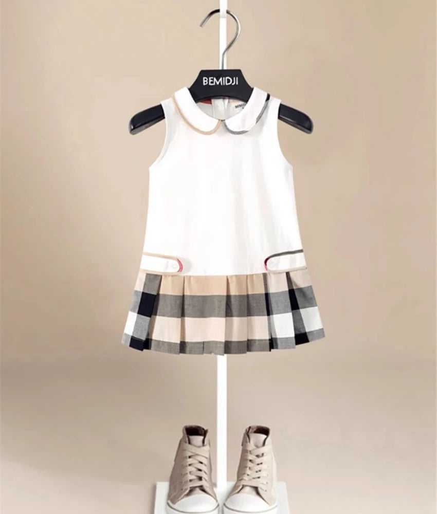 Girls Dress Toddler Kids Cotton Dresses Fashion Baby Pleated Dress Lovely Children Clothes Turn-down Collar Girl Tennis Dress