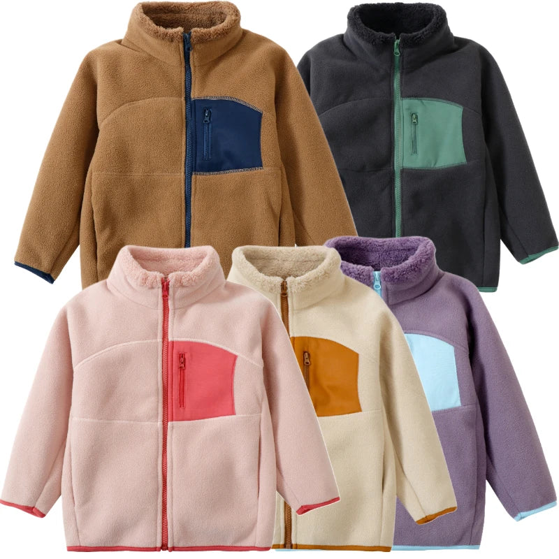 Children's Fall Winter Jacket Fleece Thick Teenage Boys Girls Outerwear Warm Windproof Soft Cozy Fur Coats for Kids 4-18 Years