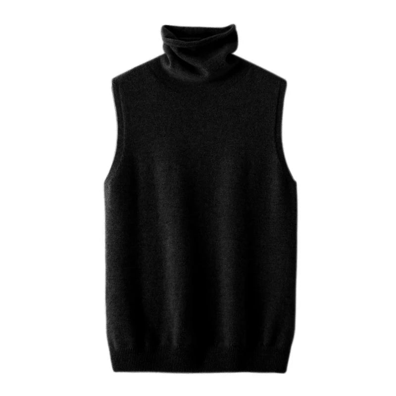 Women 100% Merino Wool Sleeveless Pullovers Turtleneck Sweater Waistcoat Wool Knitwear Spring Autumn Winter Fashion Vest Tops