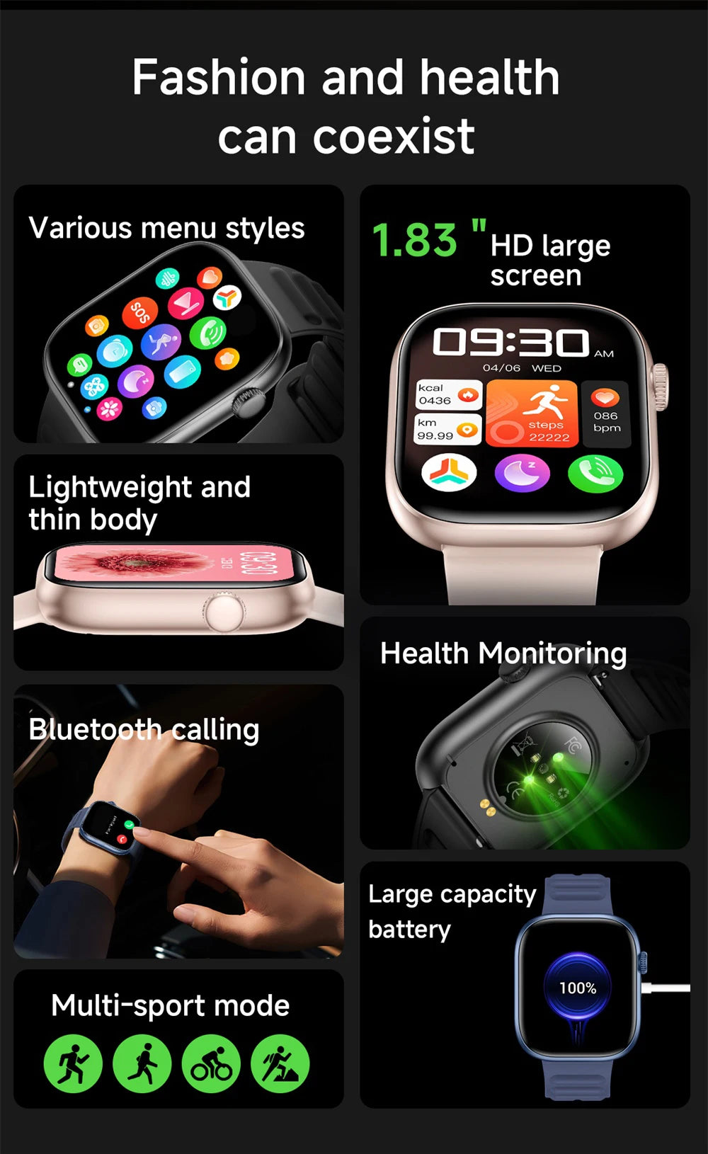 Smartwatch For Men Women Sports Call Smart Watch Fitness Tracker Heart Rate Monitor Custom Dial Watches Heart Rate Waterproof