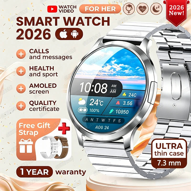 2026New Smart Watch For Women 466*466 AMOLED Display Fitness Monitor Bracelet Ladies' Gift BT Call Digital Clock For Android IOS