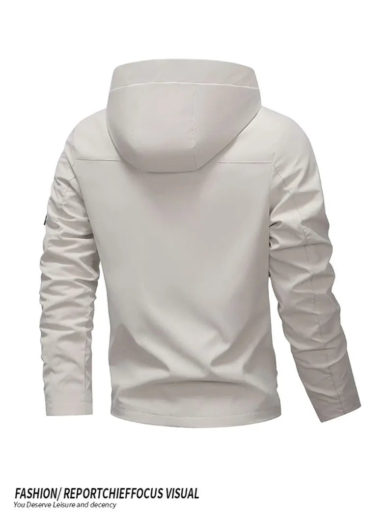 Men Hiking Jacket Spring Autumn Streetwear Fashion Hooded Jacket Casual Zip Up Loose Coat Outdoor Jogging Activewear Windbreaker
