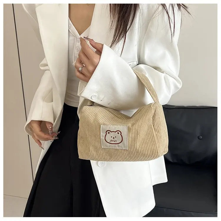 Bear Large Makeup Bag for Women Corduroy Cosmetic bag Make up Bags Zipper Pouch with handle Cosmetic Organizer Toiletry Bag