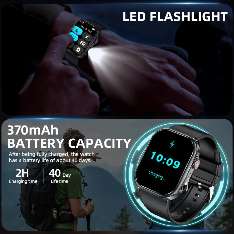 LIGE Women Smart Watch 2.01" IP68 Waterproof Outdoor Sports Tracker LED Flashlight Bluetooth Call Men Smartwatch For Android iOS