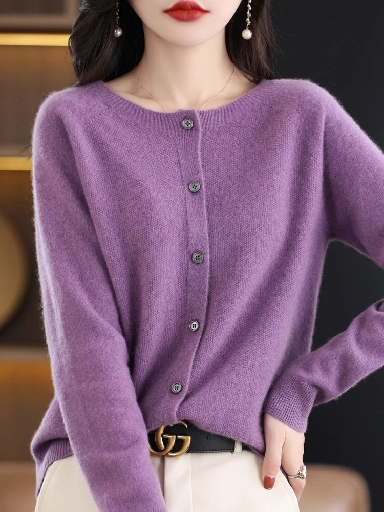Women Cashmere Sweater 100% Merino Wool Knitted Cardigan Autumn Winter  Knitwear O-Neck Female  Solid Color Casual Fashion Top