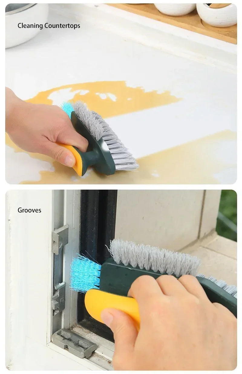 3-In-1 Multi-Function Cleaning Brush Hard Bristle Scrub Brush With Gap Brush T-Handle Grout Cleaner For Bathroom Kitchen Window