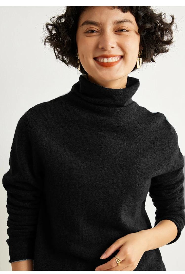 Women's 100% Cashmere Sweater Casual Solid Color Knitted Pullover Loose High Neck Jumper Autumn/Winter Warm Blouse Tops