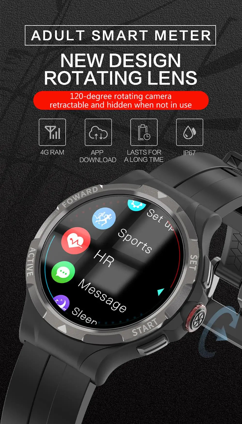 New 4G Video Call Men SIM Card Smart Watch GPS WIFI 120° Rotary Camera Bracelet 4GB RAM 64GB ROM Sports Heart Rate Smartwatch