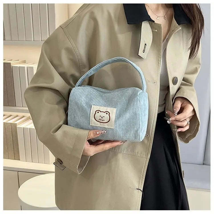 Bear Large Makeup Bag for Women Corduroy Cosmetic bag Make up Bags Zipper Pouch with handle Cosmetic Organizer Toiletry Bag