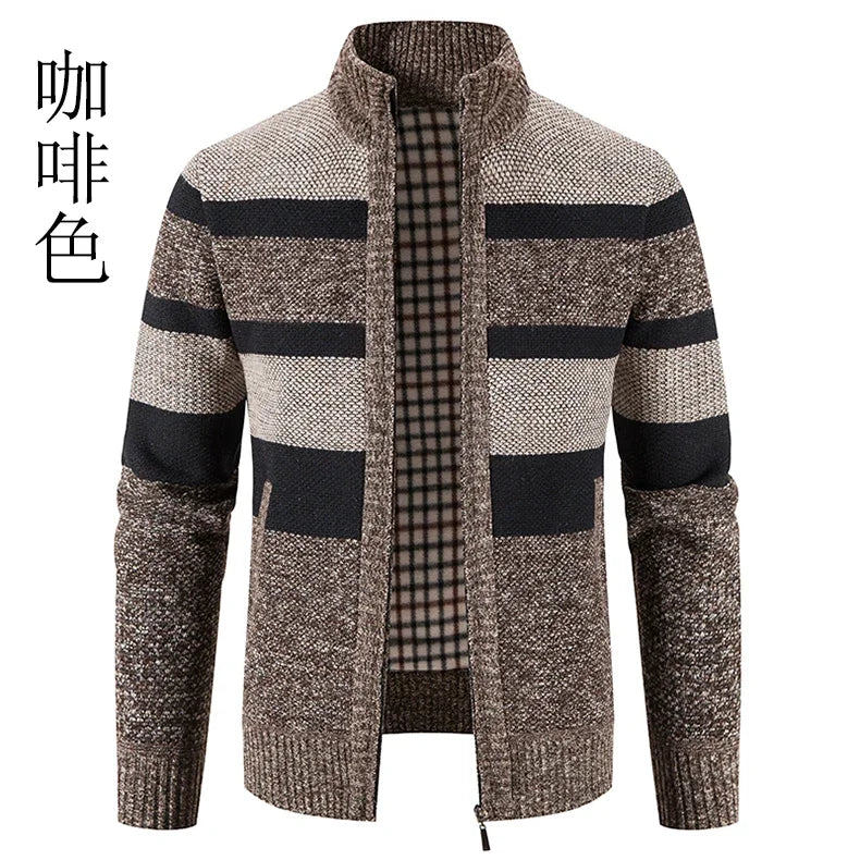 Autumn Winter Sweater Men Warm Cashmere Cotton Blended Pullovers Cardigan Men Fashion Casual Stand Collar Breathable Men Jackets
