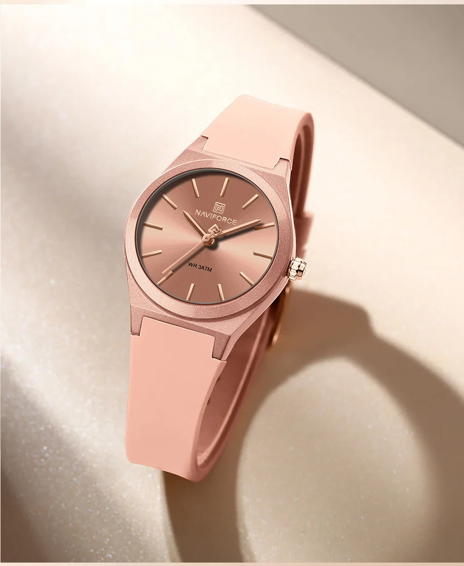 NAVIFORCE Women Watches Silicone Strap Women Quartz Wristwatches Waterproof Round Dial Retro Watch Ladies Girls Reloj Para Mujer