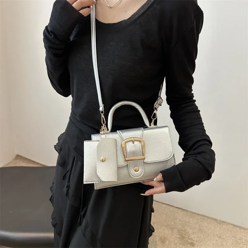 7 Color Pu Leather Ladies Brand Shoulder Bag With Coin Purse Crossbody Small Phone Bag Female Flap Messenger Bag Silver