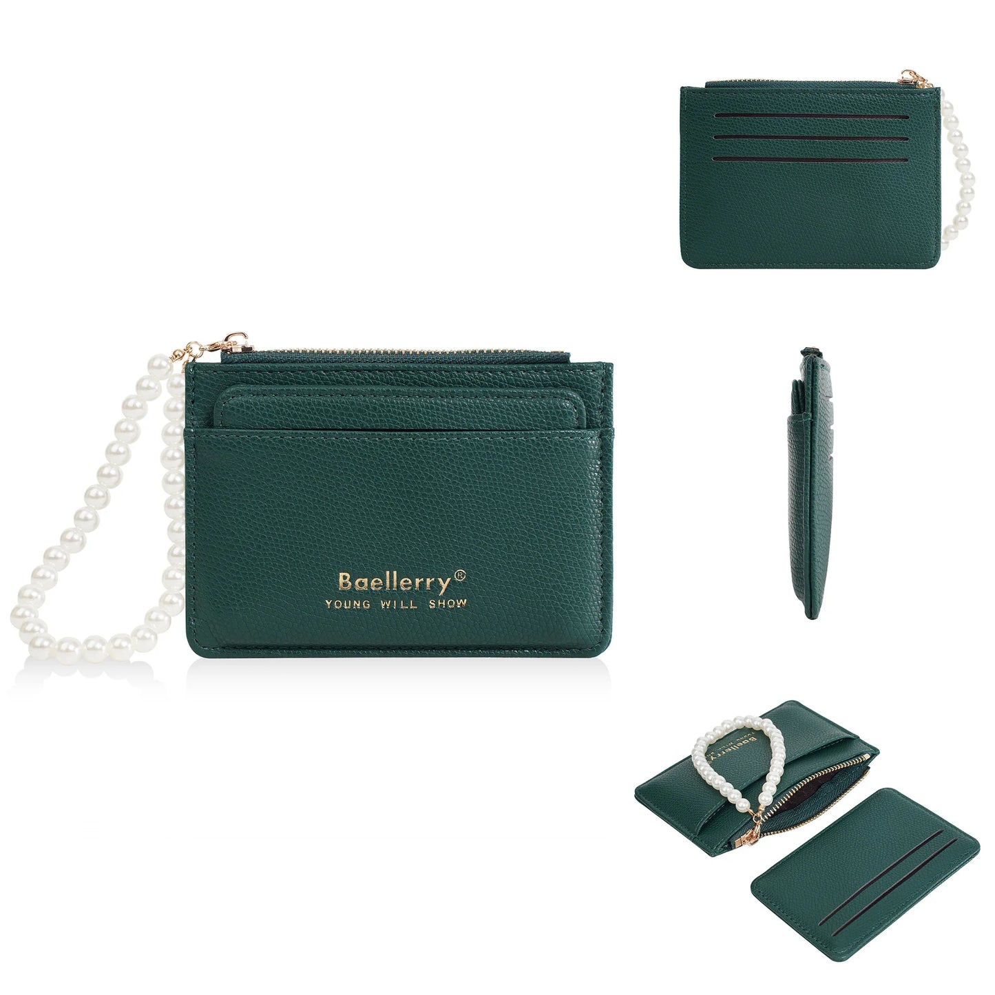 Fashionable Womens Card Case Ins Trend High Class Pearl PU Small Purse