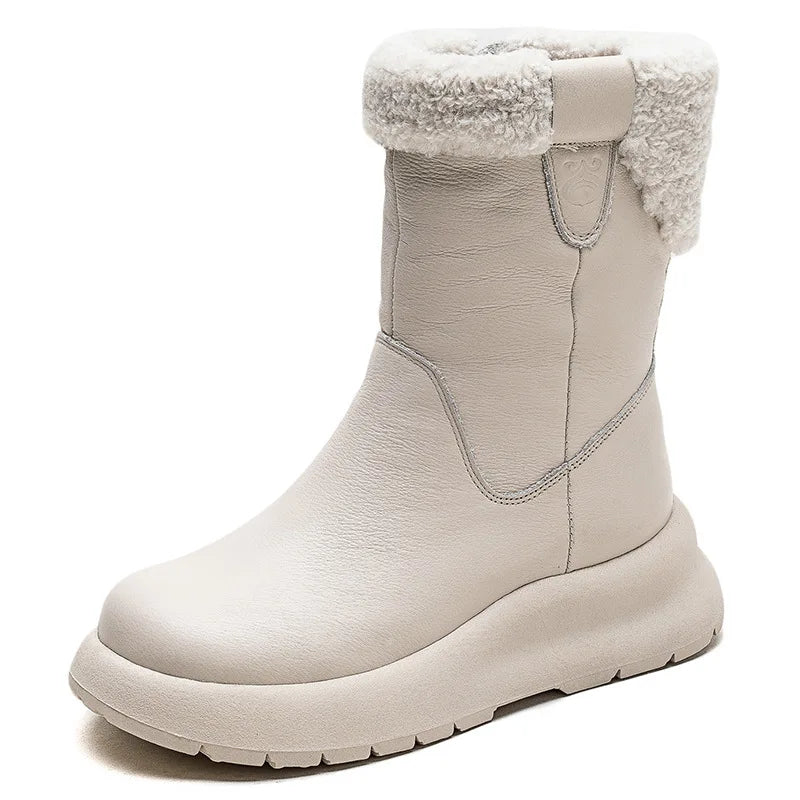 Koznoy 5cm Natural Genuine Leather Chunky Cow Spring Rubber Ankle Boots Soft Soled Winter Plush Flats Booties Autumn Women Shoes