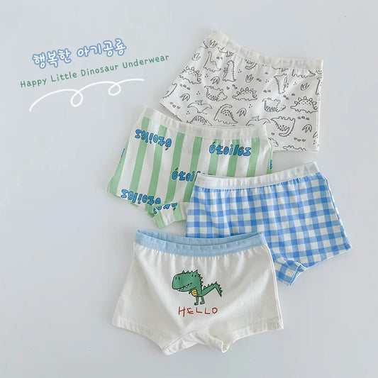 Children's Underwear Kids Panties Boys Cotton Briefs Cartoon Bear Dinosaur Pattern 4pcs/pack Soft Four Seasons Boxers