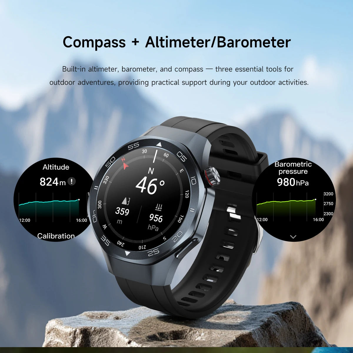 Men's Smart Watch 1.53" AMOLED Display Sapphire Glass GPS Bluetooth Call 3ATM Waterproof Health Monitor 520mAh Smartwatch