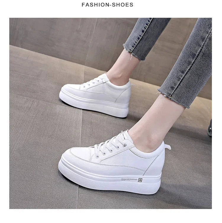 7cm Women Shoes Genuine Leather White Air Mesh Sneakers Chunky Shoes Platform Wedge Spring Autumn Breathable Summer Shoes 40