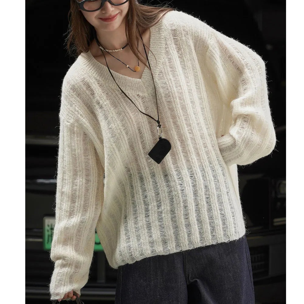 2026 New Women Soft Material Pullovers V-Neck Autumn Women Sweater Clothes Knitted Pullovers Long Sleeve Sweater Pull Femme