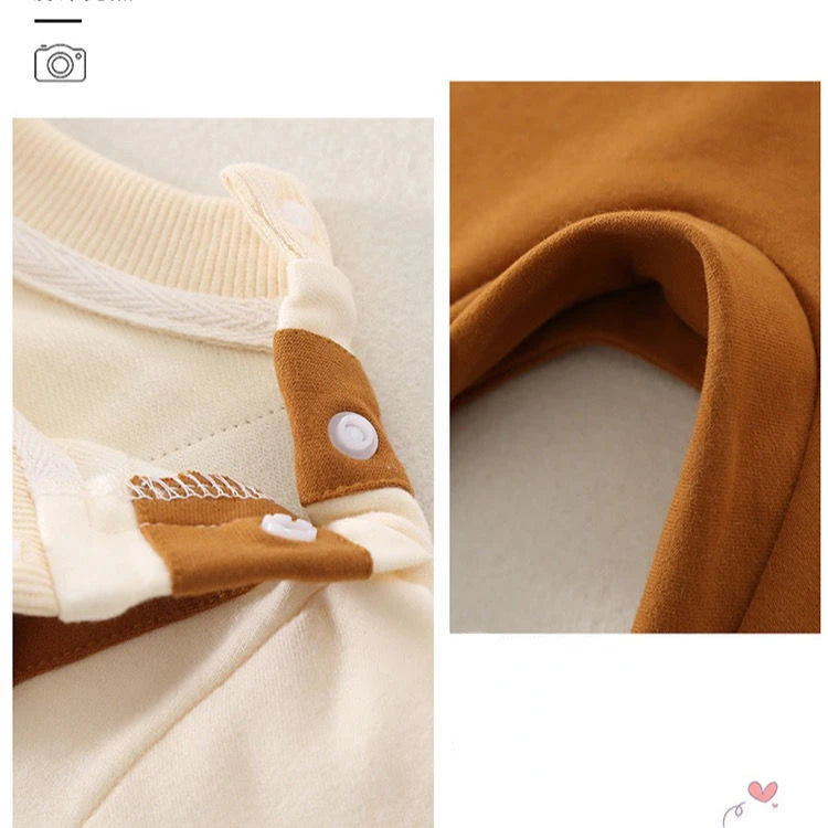 Autumn Baby Clothes Newborn Outfit Super Cute Baby Jumpsuit Contrasting Color Suspenders and Hood Outdoor with Cap