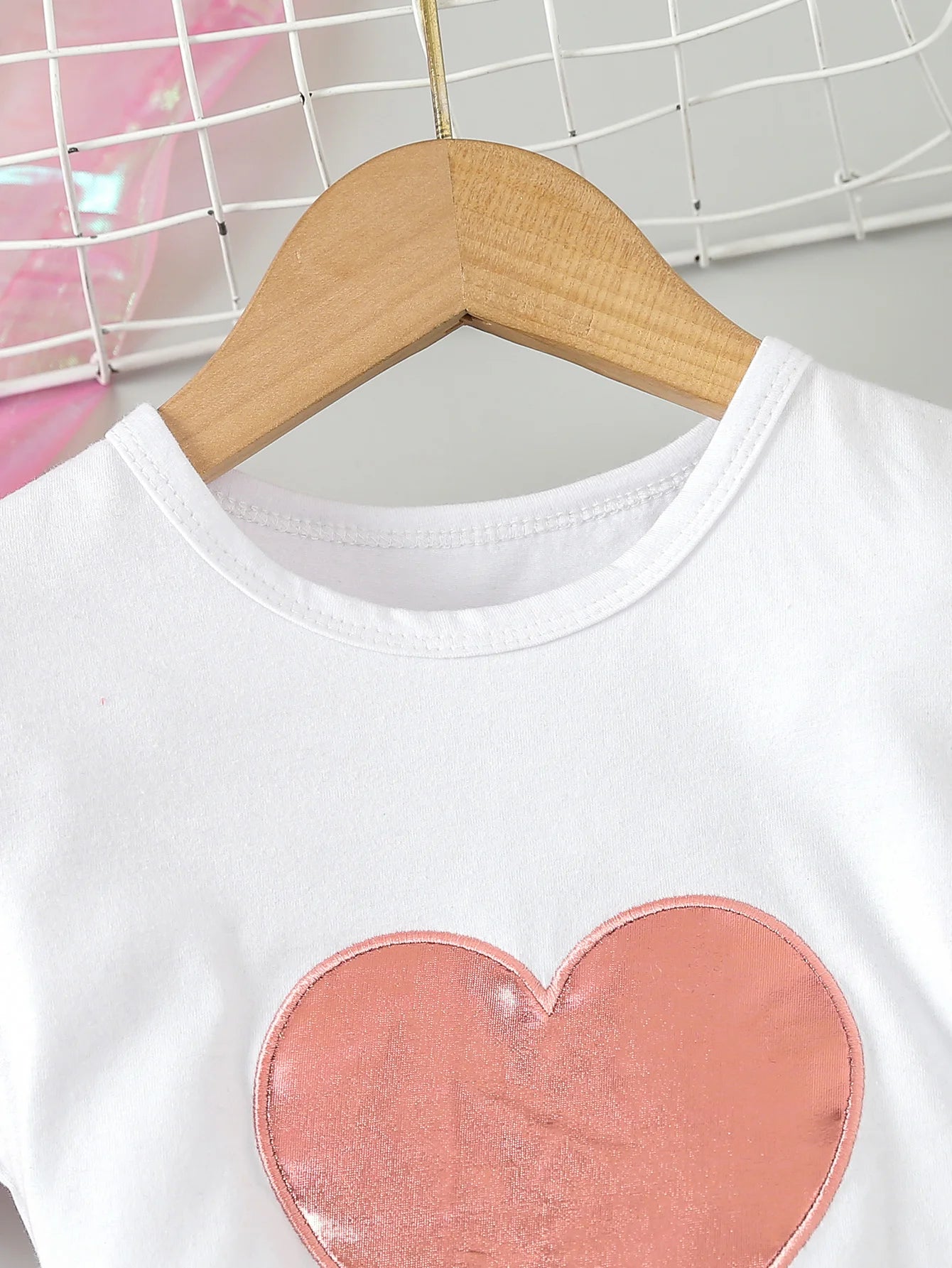 Valetine's Day Kids Girls Clothes Comfortable Short Sleeve Cute Love Embroidery T-shirt Faux Leather Shorts 2pcs Set  Outfit