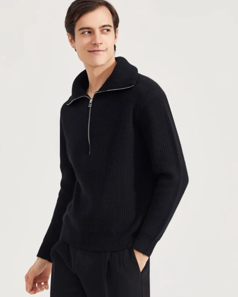 Men's Cashmere Thickened Quarter Zipper Pullover Sweater Slim Fit Lightweight Warm Long Sleeve Casual Knitwear