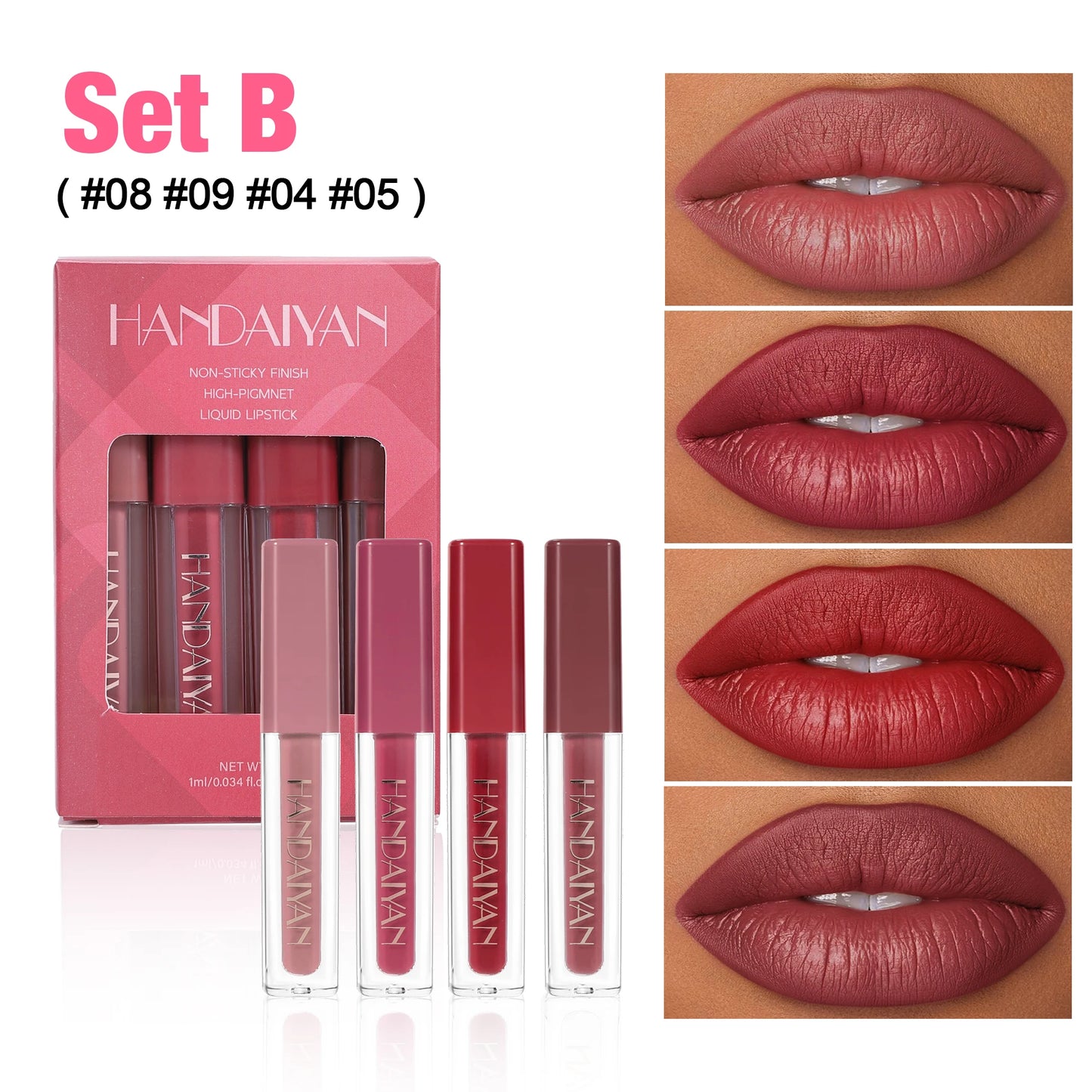 4pcs Velvet Lip gloss Set Liquid Lipstick Kit Easy Color Long Lasting Waterproof Lip Tint Oil Non-Stick Makeup Lip Glaze Set