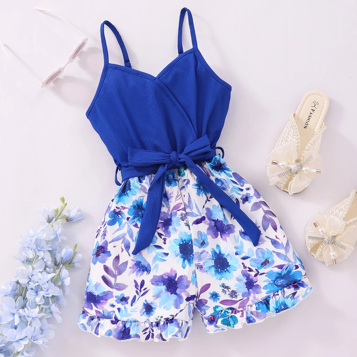 soft cotton bow decor ruffle short sleeve kids girl overalls summer beach toddler baby girl buttons jumpsuit playsuit rompers