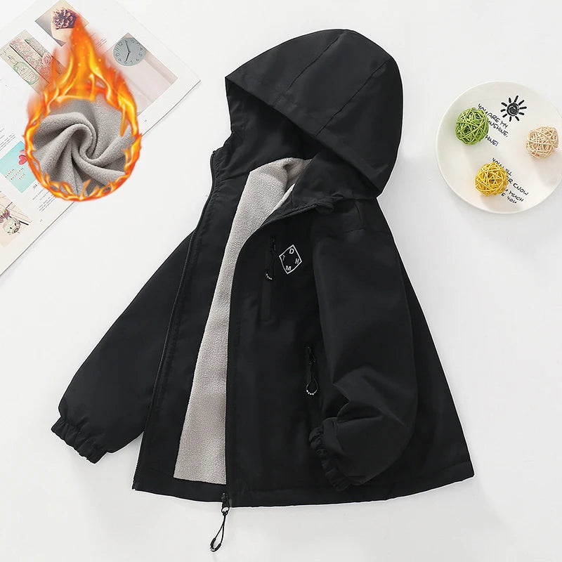 Autumn Winter Teen Boys Jacket Thick Fleece Windproof Warm Hooded Sports Coat For 4-14 Years Kids Clothes Children Outerwear Top